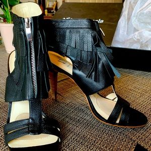 Velvet Angels Fringed Heel Sandals NWOT 9/39
